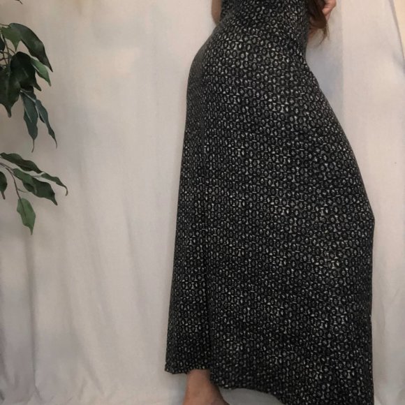 Patterned Flowing Storm Grey Ankle Length Maxi Skirt - Picture 4 of 6